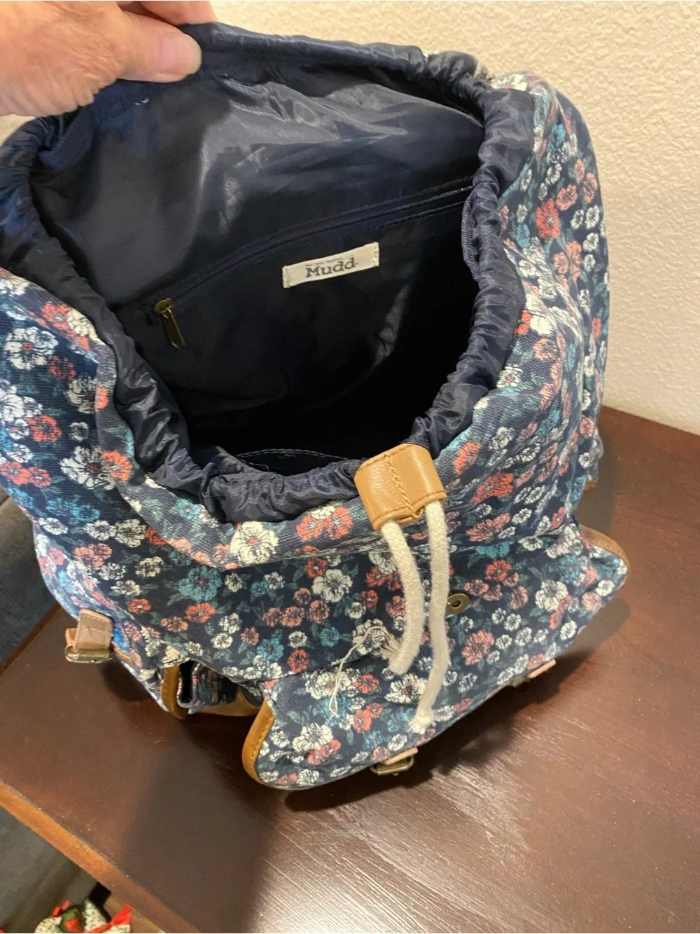 Vintage Y2K 90s MUDD Canvas Floral Print Boho Backpack Satchel Bag Faux Leather